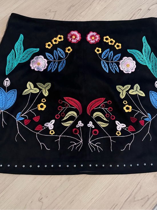 Gianni Bini Dresses & Skirts - Black Embroidered Floral Mini Skirt - Multicolor